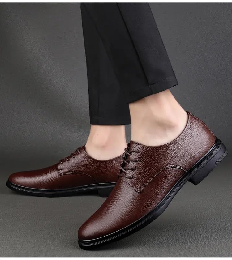 Dress Shoes for Men Lace Up Round Toe Leather Patchwork Derby Shoes Block Heel Slip Resistant Low Top Non Slip Anti-Slip Wedding3