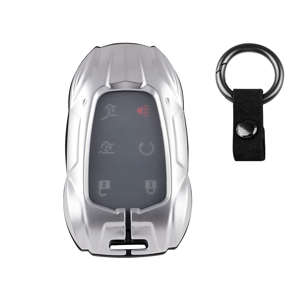 Photo 1 of YFRAUTO Key Fob Case for Cadillac ATS XT5 SRX CTS CT6 XTS XT4 XT6 Escalade Smart 4 5 6 Buttons Remote Keyless Protection Covers with Keychain Accessories Silver For Cadillac Type A-Silver