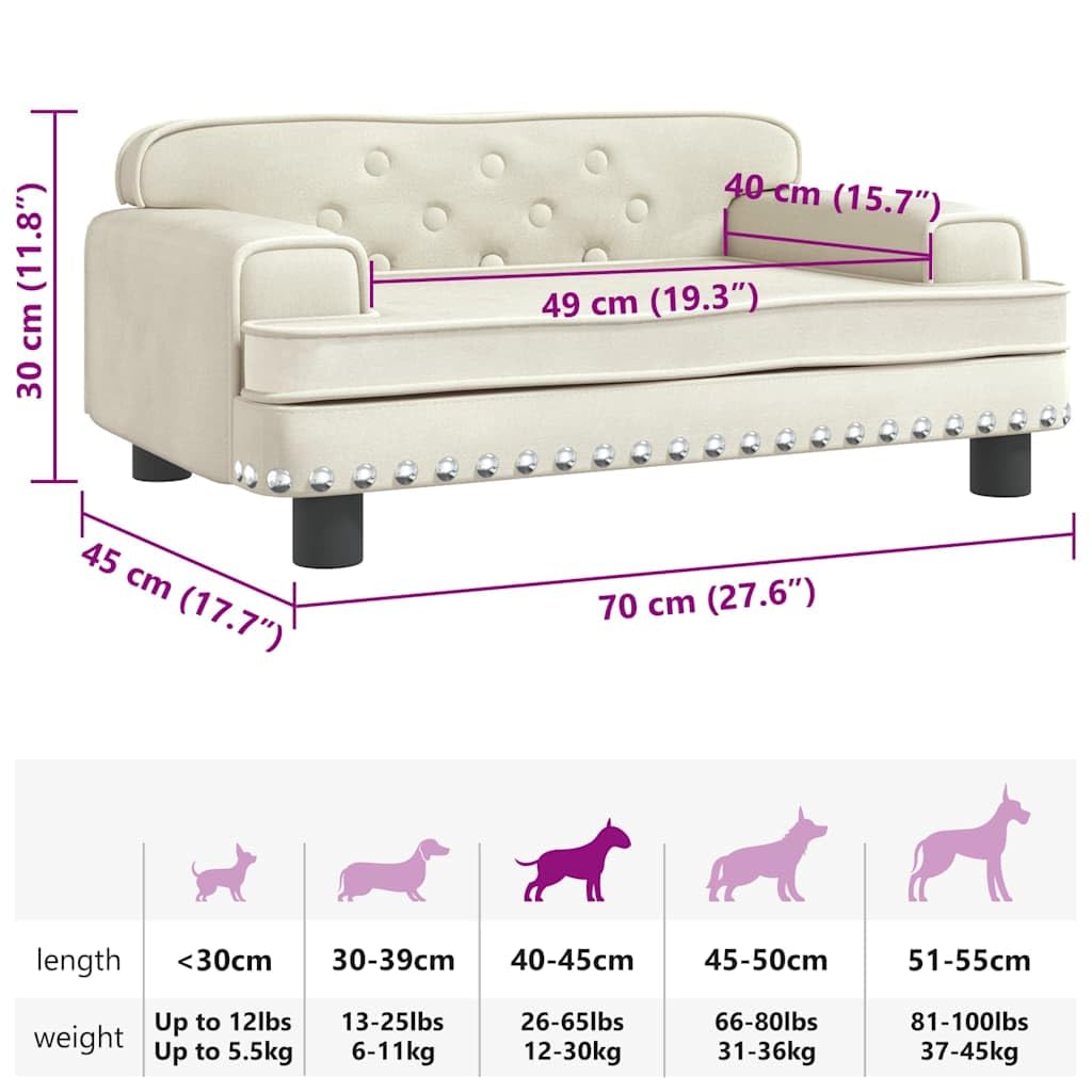 Cama para Perros de Terciopelo Crema 70x45x30 cm Colchon Perro Impermeable Lavable con Espuma Viscoelástica, Sofá Perro Ortopedica Desmontable