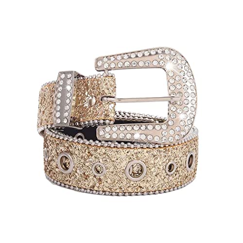 Tgirls Rhinestone Belt for Women Men Sparkly Studded Leather Belt Sequin Waist Belts Vintage Western Cowgirl Belt for Jeans