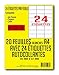 SECRETDRESSING ® - 20 planches de 24 = 480 étiquettes autocollantes papier adhésif blanc - 70 x 37 mm - MON TIMBRE EN LIGNE FBA AMAZON code barre mailing - (DP247) TVA DEDUCTIBLE
