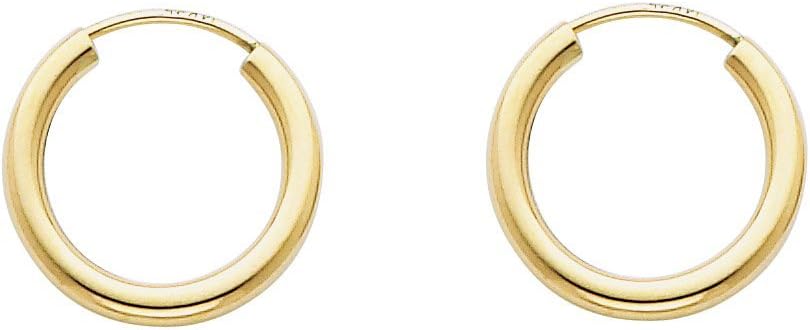 14k Yellow Gold 2mm Thickness Endless Hoop Earrings (15 x 15 mm)