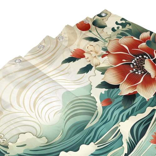 Rideau de douche lavable en machine microfibre moderne motif vagues 183x183