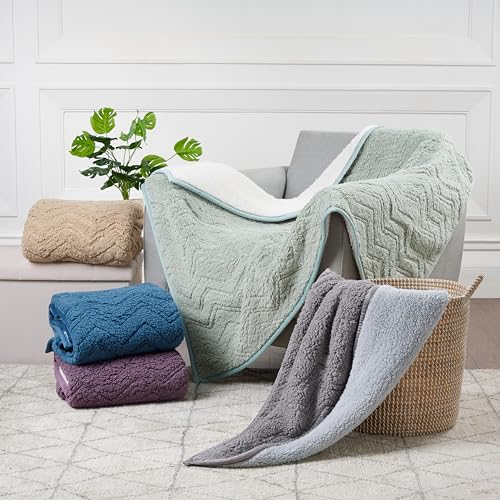 CBCHome Cozy Chevron Sherpa Throw Blanket - Soft Reversible Plush Couch & Bed Throw - Great Gifts for Women, Mom, Friends (Plum, 50" x 60") by CBCHome - Used condition - Image 6
