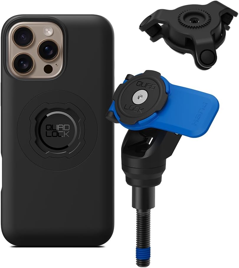 Quad Lock Handlebar Clamp Motorcycle Phone Mount with Vibration Dampener and MAG Phone Case for iPhone 16 Pro Max