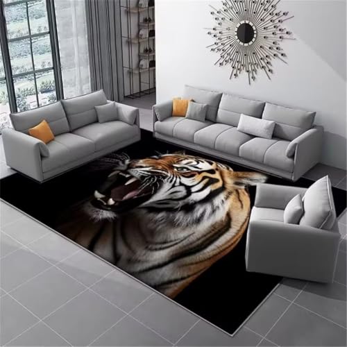 Tapis de salon 200x300CM noir design animaux 3D chic