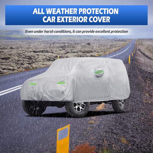 Image of Car Cover Custom Fit for Jeep Wrangler 4 Door 2006-2026 JK JL, Migaven Waterproof Full Exterior Cover Rain Sun Protection with Door Zipper, Silver