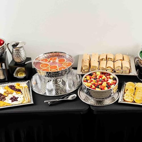 TableCraft 12850 Hive Collection Round Punch Bowl, Mirror Finish Stainless Steel Punch Bowl with Textured Honeycomb Design, Pedestal Display Bowl, 15.5\" x 15.5\" x 10.5\", Silver