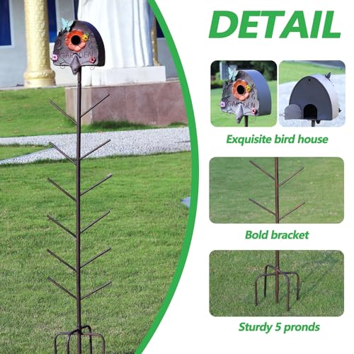 Image of Metal Bird House and Wine Bottle Tree,Bottle Trees for the Garden Outside