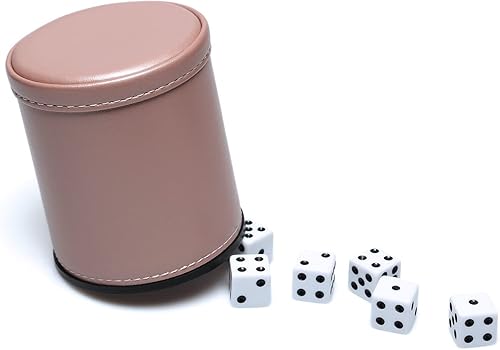 Miniatura 2 de Juego de dados de cuero sintético, cuero de oro rosa y terciopelo de niebla lila, taza de dados profesionales con 6 dados de puntos negros para