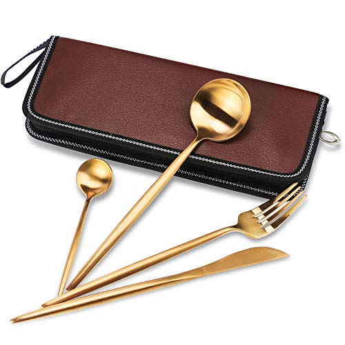 4 Pieces Spanish Stainless Steel Flatware Set, Knife Fork Spoons, Travel Camping Cutlery