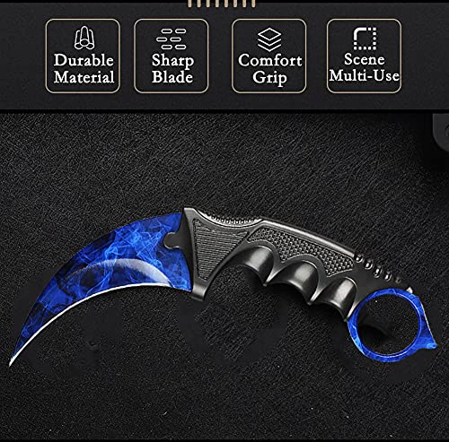 Ldiwee Karambit Knife, Cs-Go Game Knife Fixed Blade Knife, Stainless Steel Knife With Sheath And Cord For Camping Hunting Hiking Adventure Collection - Blue #TOP2