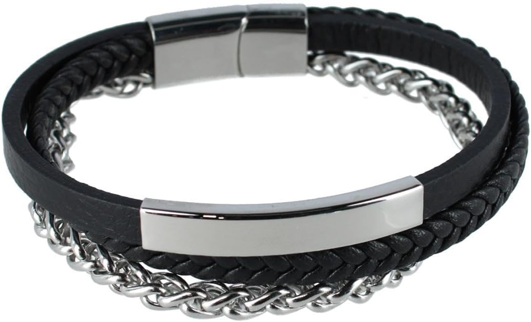 Trafalgar Men's Zaid Metal and Leather Triple Strand Secure Clasp Bracelet