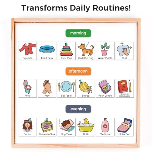 Image of Magnetic Visual Schedule for Kids - Daily Routine & Chore Chart with 100+ Picture Magnets for Toddlers, Autism & ADHD, for Home Use, Morning and Bedtime Routines