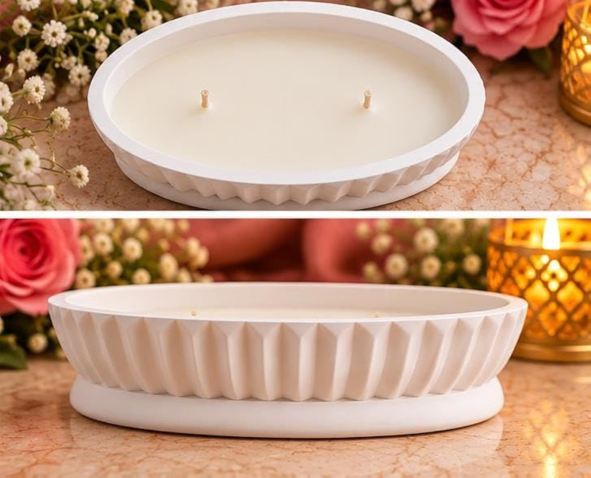 Honik Handmade Concrete Oval Candle | 2-Wick Scented Decorative