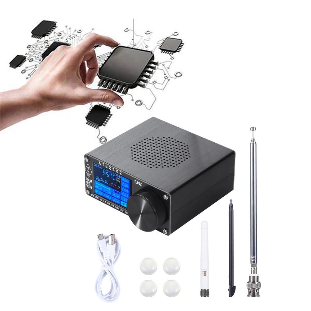 ATS25X2 Récepteur à Balayage de FM/LW/MW/SW/SSB à Bande Complète Récepteur Stéréo à Écran Tactile WiFi FM RDS APP Réseau en Alliage D'Aluminium Noir.