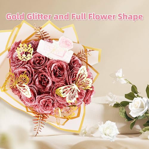 24 Stück Glitzer Rosenstrauß, DIY Künstliche Rosen Rosa – Bild 4