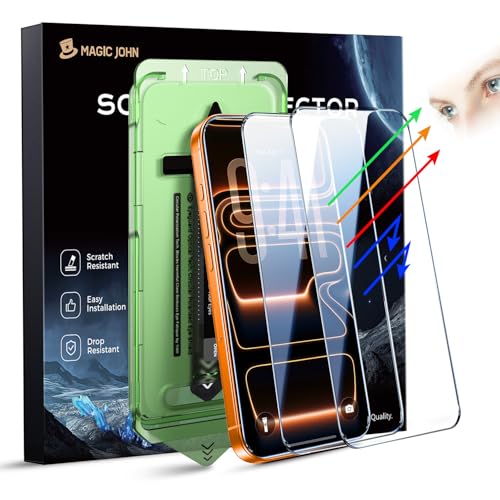 MAGIC JOHN 2 PACK for iPhone 17 Pro Max [6.9] Eye Protection Screen Protector HD Clear Auto Dust-Elimination 9H Tempered Glass & Scratch Resistance Full Edge Coverage