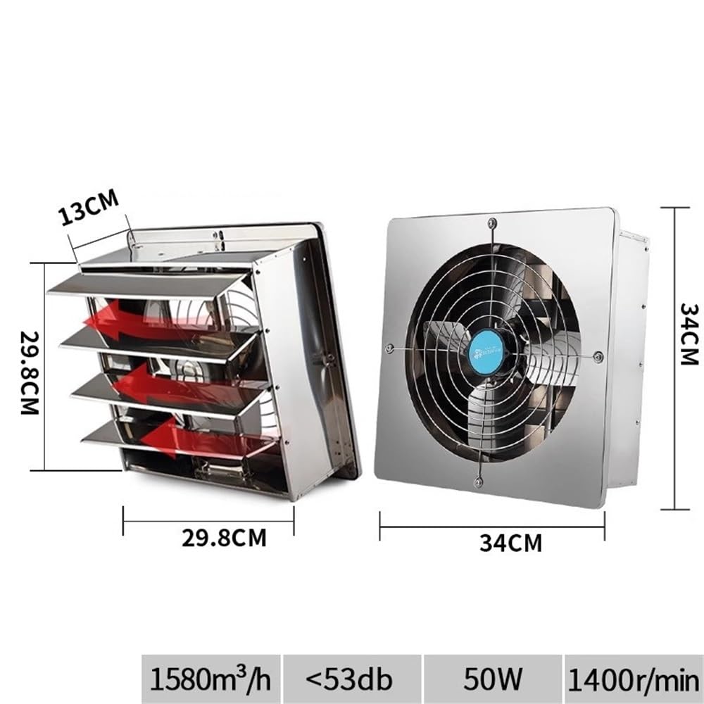 Ventilador Extractor de aire cuadrado de acero inoxidable 304, potente extractor de aire for cocina doméstica de alto volumen Cuarto de baño