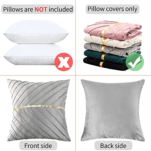 Tosleo Gray Velvet Throw Pillow Covers 18X18 Pack Of 2 With Gold Leather,Decorative Couch Luxury Modern Pillow Covers For Living Room Bedroom Sofa Cushion Bed(Gray,18X18,Set Of 2) #TOP4