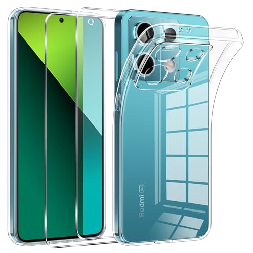 Phoona Funda para Xiaomi Redmi Note 13 Pro 5G / Poco X6 5G (Pas pour Redmi Note 13 Pro 4G) con 2 Piezas Cristal Templado,Transparente Silicona TPU Protección Carcasa Anti Choques Anti Arañazos Caso