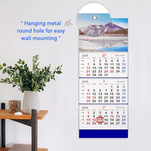 Image of Flenpptly 2026 Wall Calendar Large Wall Calendar 3 Month Display Vertical Calendar with Thick Paper 33 inch x 13 inch from Dec 2025 to Jan 2027 for Perfect Daily Planner (Blue-2)