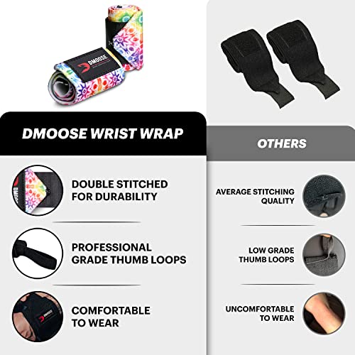 Dmoose Workout Wrist Wraps For Men 12 And 18 Inches Thumb Loops With Wrist Support For Workouts Powerlifting Wrist Straps For Weight Lifting Men And Women Colorful #TOP5