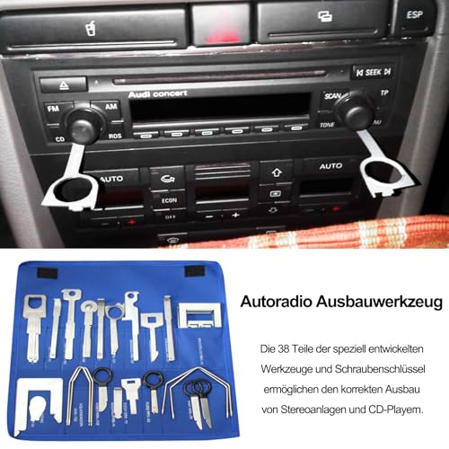 Autoradio Ausbauwerkzeug, 38 Stück Universal Autoradio Ausbauwerkzeug, Demontage Radiobügel, Radio Ausbau Werkzeug, Entriegelungswerkzeug, Radio Demontageset, für Radio Navi Radio Ausbau Werkzeug (20)