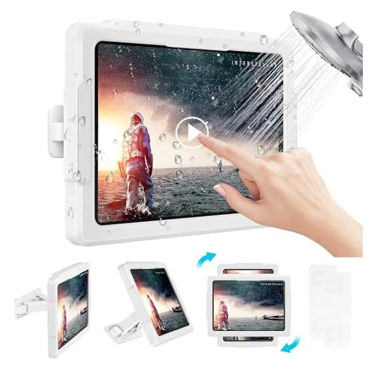 MoKo Shower Tablet Holder, Stretchable Waterproof iPad Holder Fit All Devices Up to 11", 360° Rotation Tablet Wall Mount Holder with Anti-Fog Touchable Screen, 2 Placement Modes, for Bathroom Kitchen