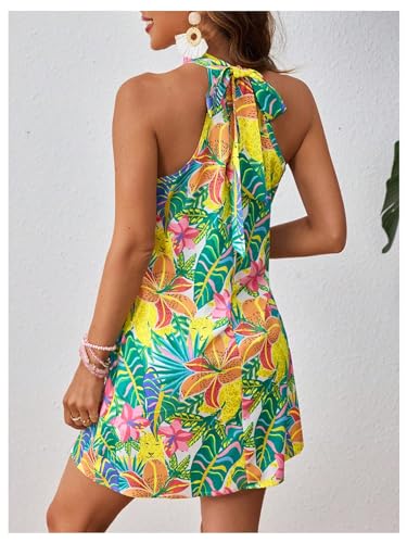 Floerns Women's Sleeveless Floral Print Sundress Halter Neck A Line Short Dress2