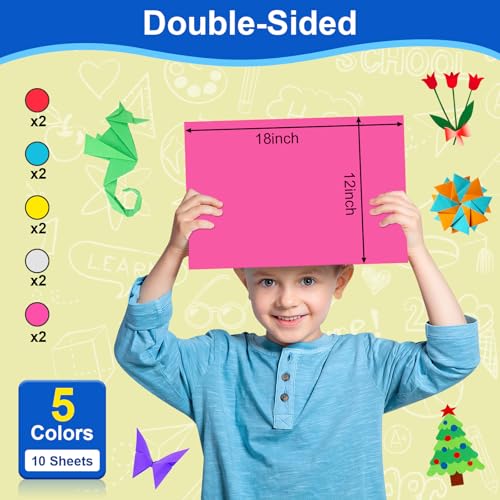 Image of 10 Pcs Poster Board Colorful Paper 12x18, ROOKEA Vision Boards Bulk Blank Graphic Display Posterboard Card Paper for Kids School Classroom Arts Craft Projects Drawing Scrapbooking