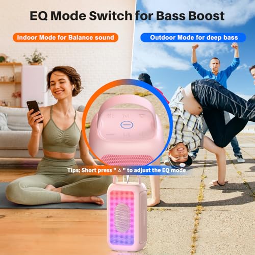 Bobtot Bluetooth Speaker Wireless, 16H Playtime 40W Peak Portable Singing Speakers, Magic Voice, Echo, EQ, Stereo Sound, Deep Bass, RGB, Supports AUX,USB, FM, Pink