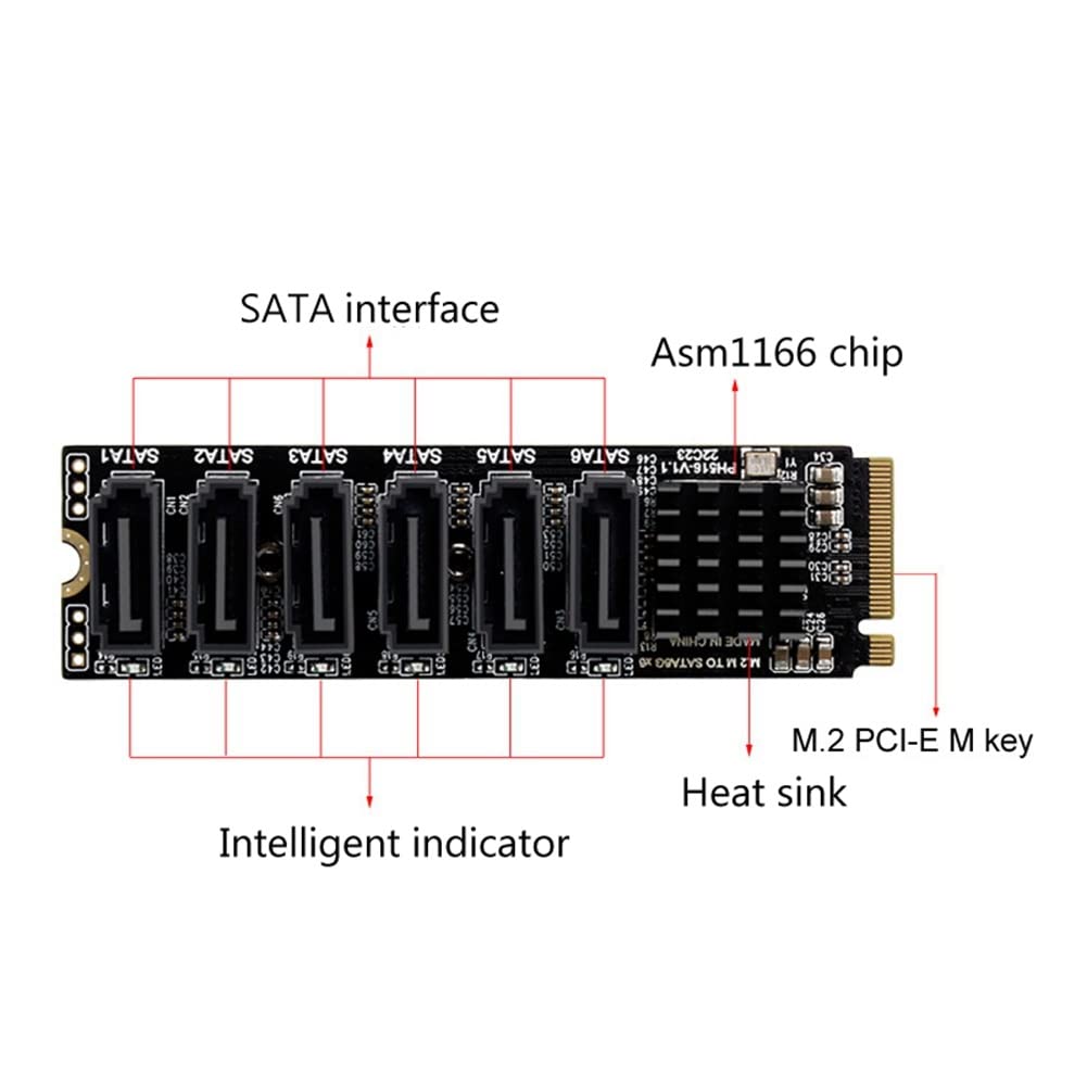2 x M.2 MKEY PCI-E Riser karta M.2 NVME do SATA3.0 PCIE do portu 6 Gpbsx6 rozszerzenie karta ASM1166 obsługuje funkcję PM