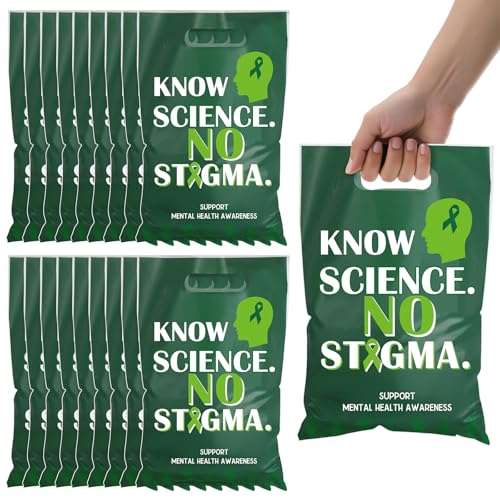 Panelee 100 Pcs Mental Health Awareness Plastic Goody Bags with Handle Know Science No Stigma Mental Health Treat Gift Bag for Party Campaign Support Favor Decoration