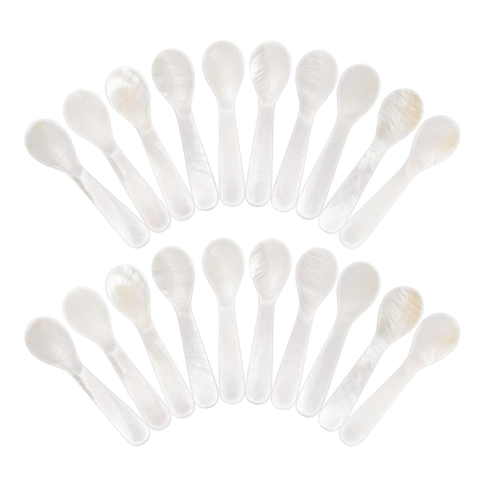 Vjsujehgy For Caviar Spoons 20 Pieces Set-Mother of Pearl Material, Handmade Handcraft Round Handle for Caviar, Egg, Ice Cream, Coffee