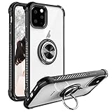 iPhone 11 Pro Max Case 6.5 inch 2019, Clear Crystal Body Anti-Scratch Shockproof Case with 360 Degree Rotation Ring Kickstand(Work with Magnetic Car Mount) for Apple iPhone 11 Pro Max