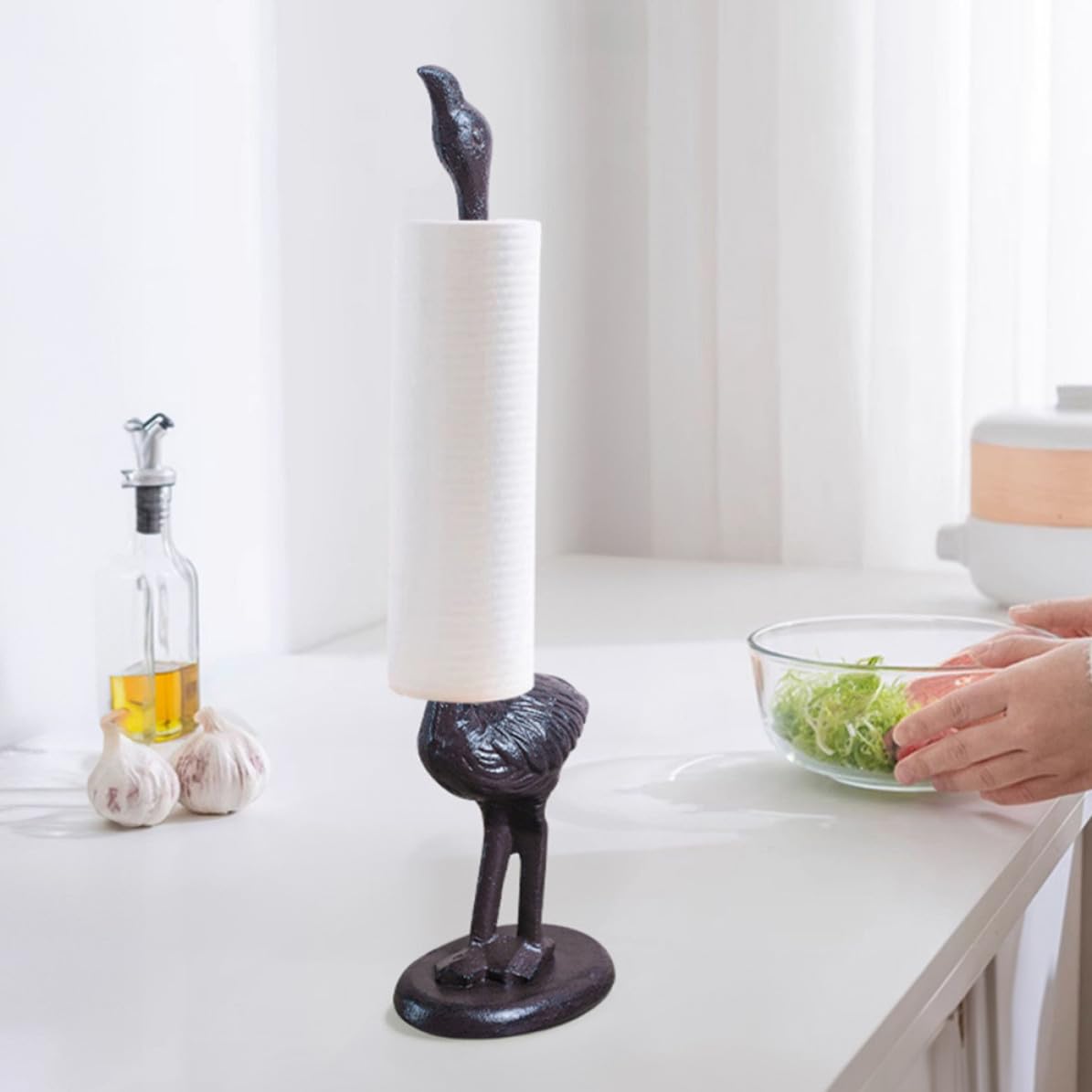 Toyvian Porta Rotolo Carta Cucina Fenicottero, Porta Carta Asciugatutto Verticale da Tavolo, Ferro Nero, Base Antiscivolo, per Cucina e Bagno