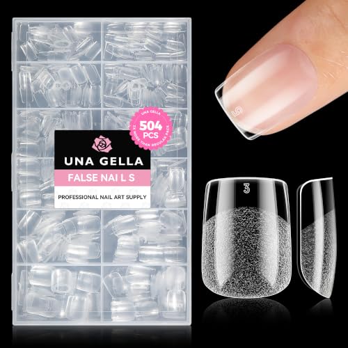 UNA GELLA Square Nail Tips Extra Short 504pcs Fake Nails Pre-shap...
