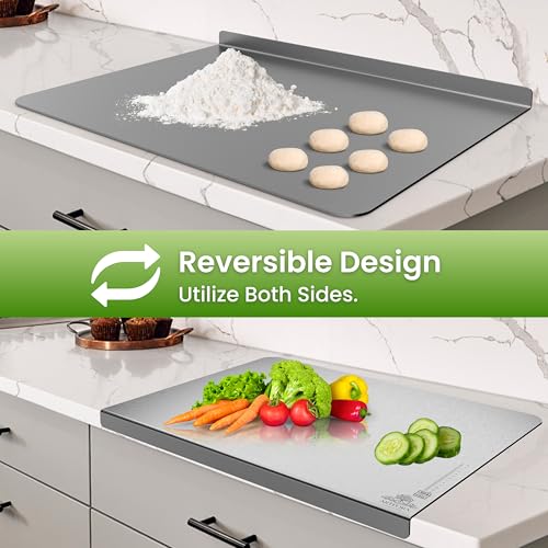 Image of Arteora - Premium 304 Stainless Steel Countertop Chopping Board for Kitchen | Free Rolling Pin | Food Grade Steel |, Odor-Free | Vegetable Cutting Board | Reversible | (Silver, 41x29 cm | XL)
