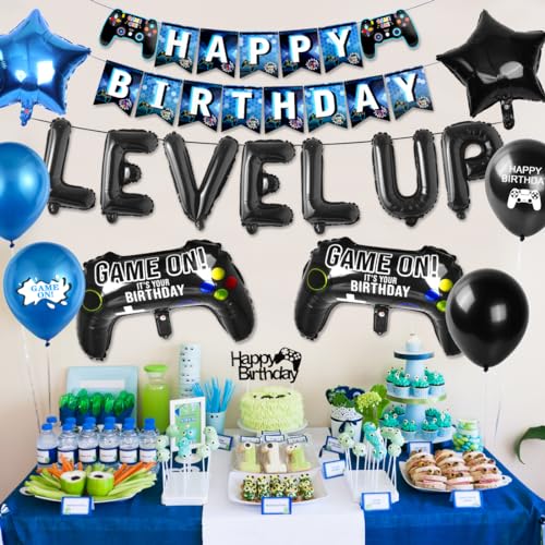 Décoration d'anniversaire Jeu Vidéo, Géant Ballons Contrôleur de Jeu, Ballon en Aluminium Gamer avec Happy Birthday Bannière, Bleu Noir Ballons pour Garçons Anniversaire Thème de Jeu Fête Décoration – vue 6