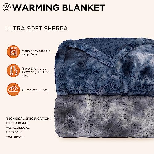 Image of Westinghouse Electric Blanket Full, Faux Fur Heated Blanket with 10 Heating Levels & 1-12 Hours Auto Off, Soft Cozy Sherpa Heated Blanket Washable Blanket (80 inch x 84 inch Full Size, Indigo)