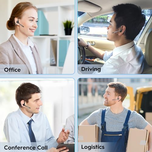 Image of New Bee Bluetooth Headset, Wireless Bluetooth Earpiece for Cellphone with 500mah Charging Case 80h Playtime V5.2 Dual Mic Noise Cancelling Hands-Free Earphones for Office Driver