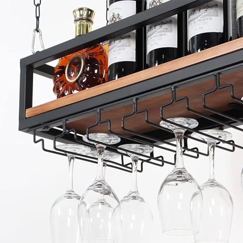 Estante para copas de vino de techo, estante colgante para vinos con soporte para copas, estante de techo de metal para montaje en pared, estantes para copas, estantes de almacenamiento ajustables