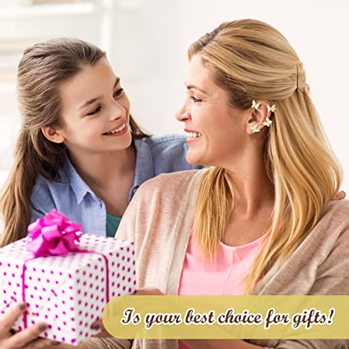 Bonuci 4 Pcs Butterfly Ear Cuff Earrings Glitter Rhinestone for Women Wrap Crawler No Piercing Butterfly Clip Wrap Around Fake Earrings (Gold, Silver, regular Style)4