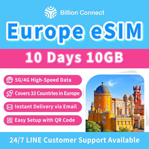 Europe eSIM 10 Days 10GB | 5G/4G LTE | Hotspot Sharing | Compatible with TikTok, ChatGPT & Google | 33 European Countries | Instant Email Delivery | 365-Day Customer Support (eSIM 10 Days 10GB)