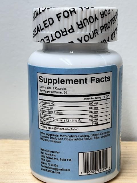 Miniatura 4 de Rad Health Inc Suplemento para dormir Ingredientes de origen natural Ayuda natural para dormir raíz de valeriana, melatonina, L-teanina