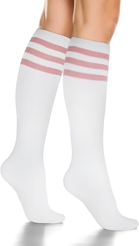 Miniatura 2 de KONY Calcetines de algodón de rodilla alta, para mujer, casual, color sólido y a rayas, a la moda, 3 pares (talla de zapato para mujer 5-9)