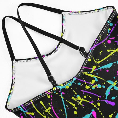 Girls Swimwear 3-10 Years One Piece Halter Swimsuit Neon Splash Beach Bathing Suit4