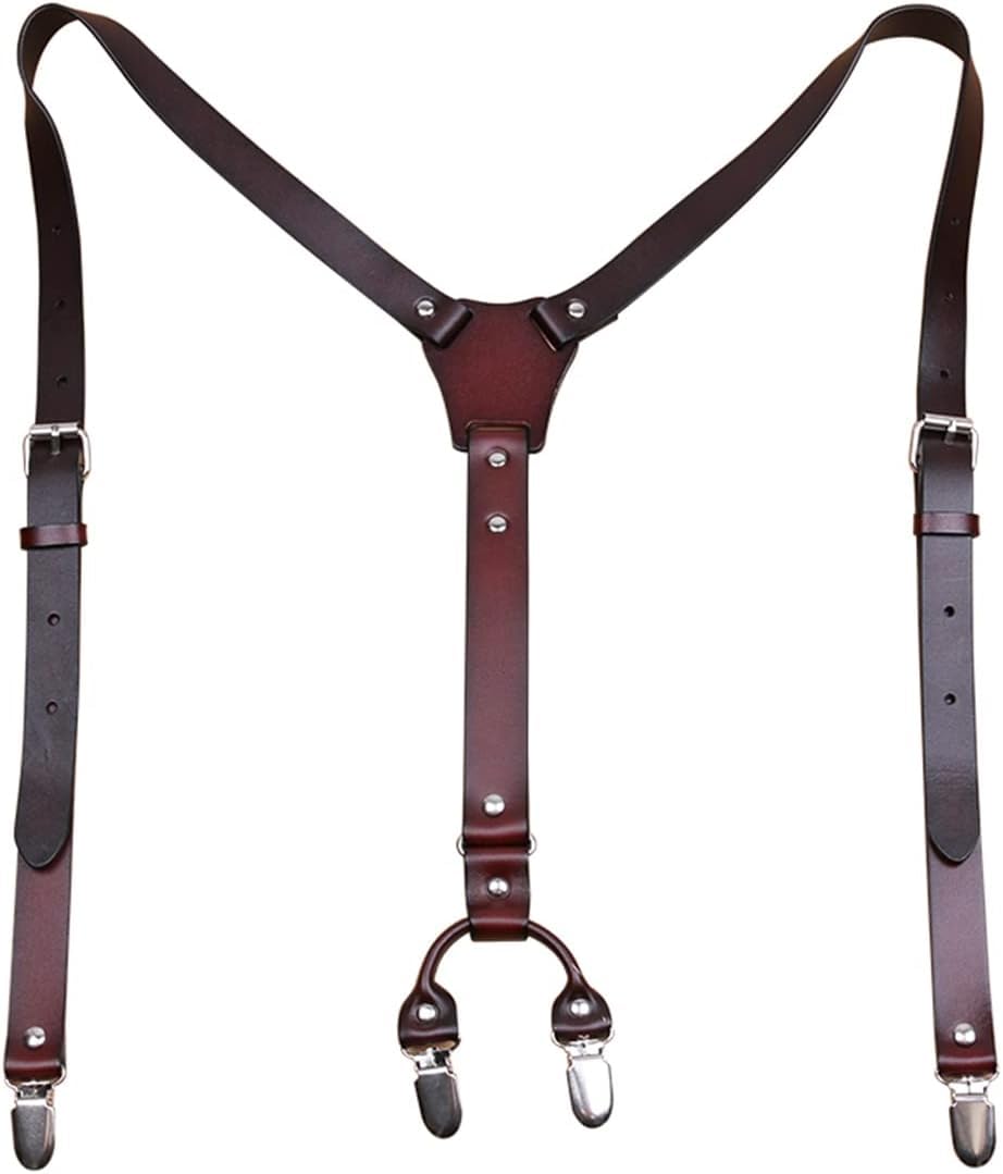Tirantes de Cuero para Hombre, diseño en Forma de Y, Tirantes Ajustables con 4 Clips de Metal, para Padrinos de Boda, Tirantes Resistentes para Pantalones