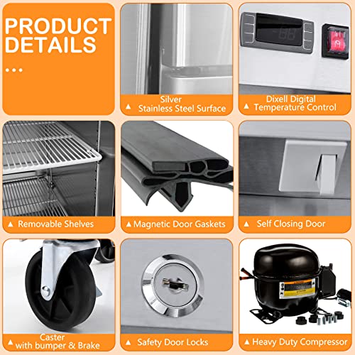 Kitma 81 Inch Commercial Refrigerators 3 Doors Side By Side Stainless Steel Reach-In Refrigerator Fridge With 9 Adjustable Shelves, And Led Lighting, 72 Cu. Ft #TOP2